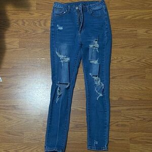 SHEIN Ripped Blue Skinny Jeans